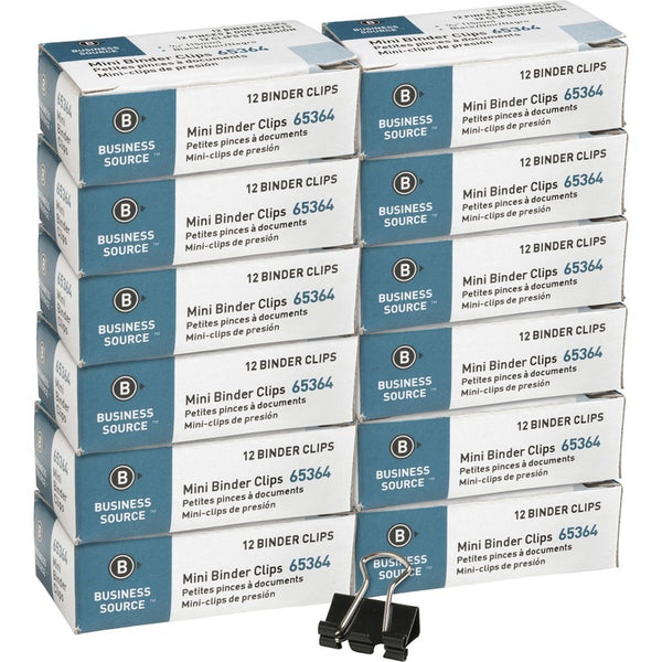 Business Source Binder Clip, Mini, 9/16", Steel, 1/4" Capacity, 12/BX, Black (BSN65364BX) Box of 12