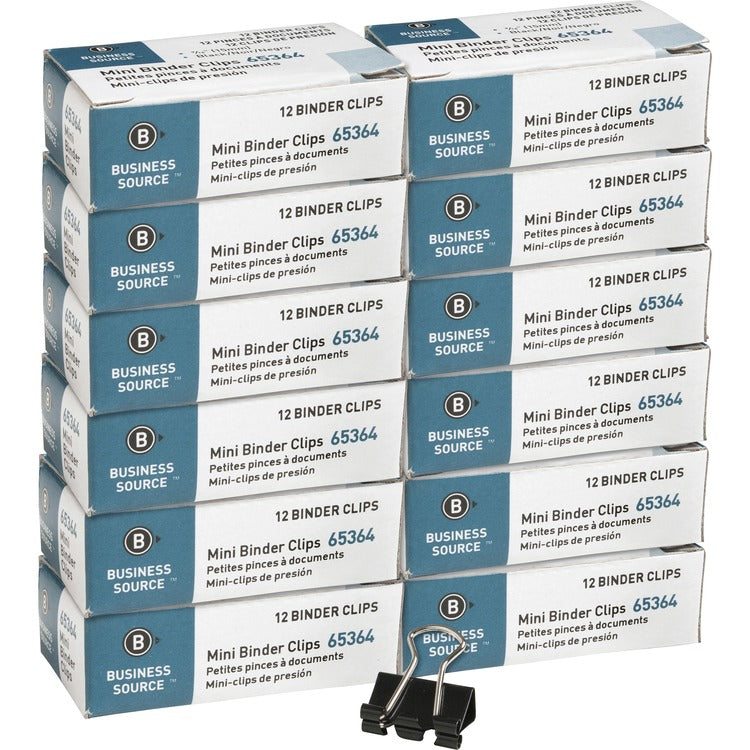 Business Source Binder Clip, Mini, 9/16", Steel, 1/4" Capacity, 12/BX, Black (BSN65364BX) Box of 12