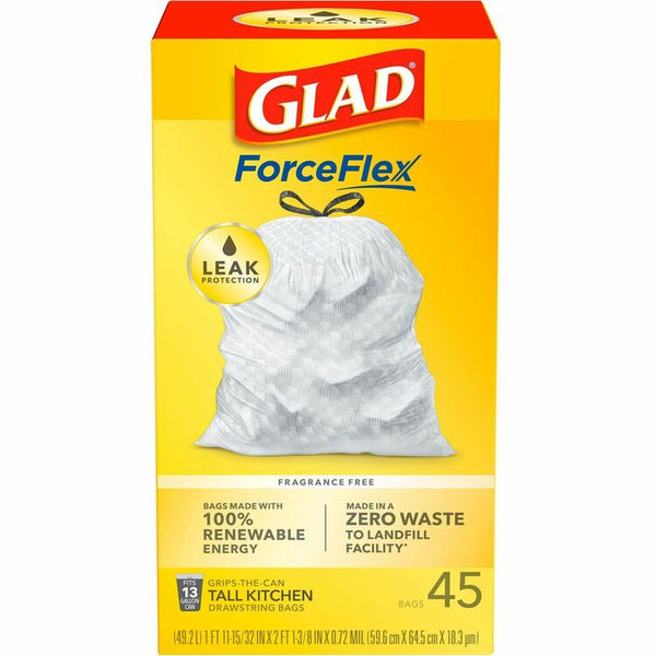 Glad Trash Bag, 13-gallon, Drawstring, 2' x 2-1/4' x 1ml, WE (CLO78362)