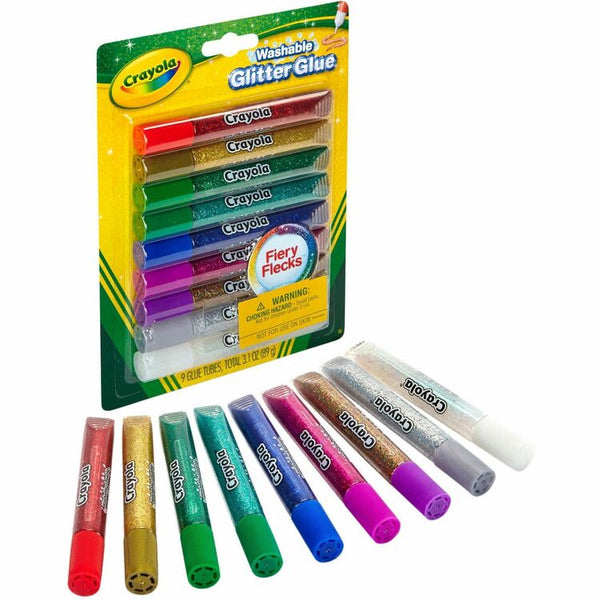 Crayola Washable Glitter Glue, 9 Carton, Assorted (CYO693527) Pack of 9