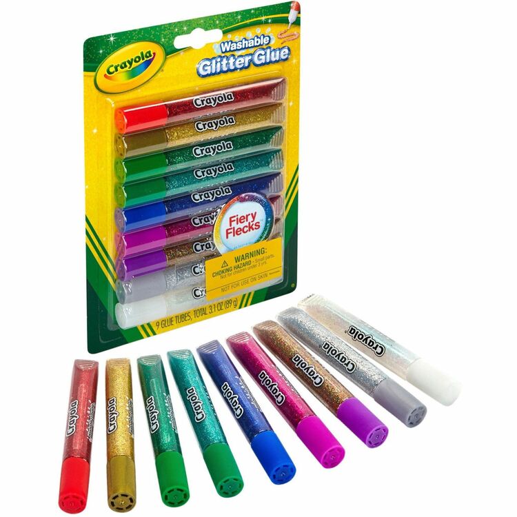Crayola Washable Glitter Glue, 9 Carton, Assorted (CYO693527) Pack of 9