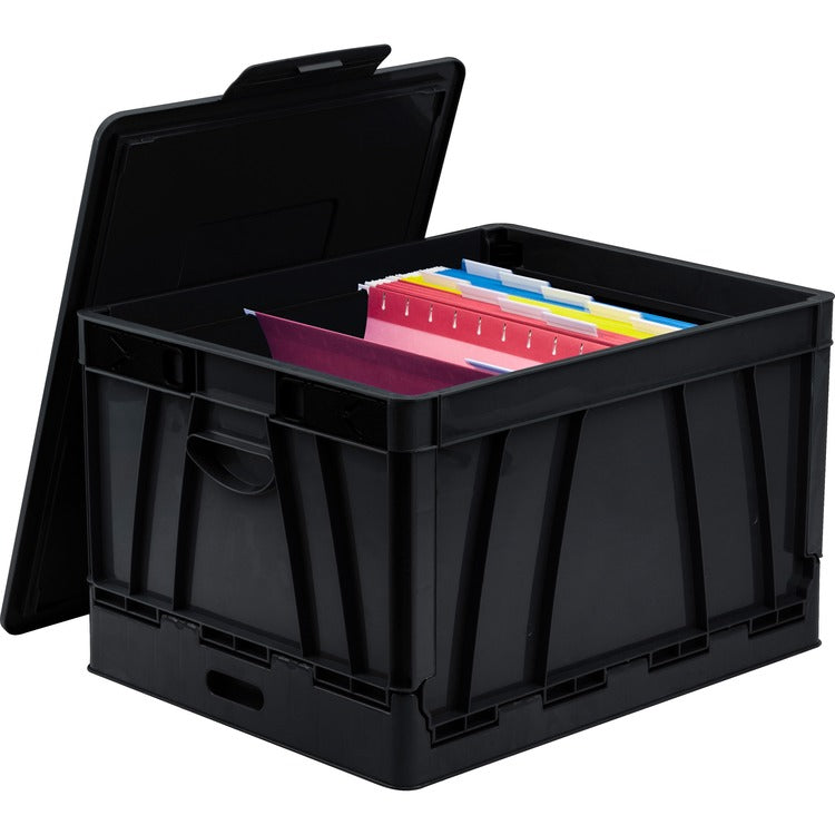 Storex Collapsible Crate w/Lid, 13-3/5" x 20" x 10-2/5", Black (STX61809U04C) Each