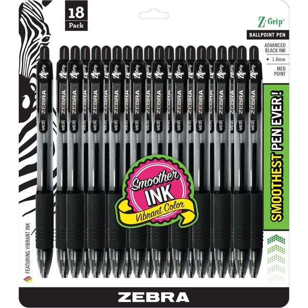 Zebra Ballpoint Pen, Retractable, 1.0mm Pt, 18/PK, Black (ZEB22218) Pack of 18