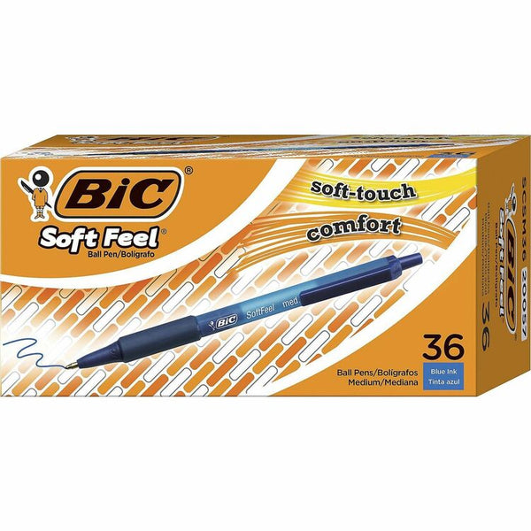 BIC Soft Feel Retractable Ballpoint Pen, Medium 1mm, Blue Ink/Barrel, 36/Pack (BICSCSM361BE)