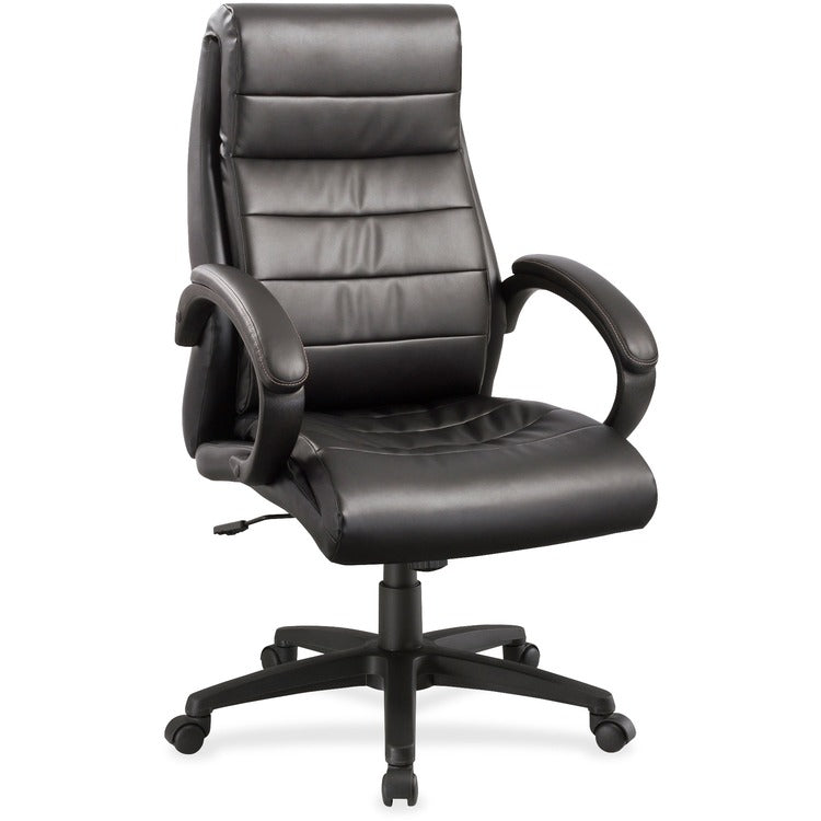 Lorell Leather Hi-Back Chair, 27-3/4" x 32" x 44-1/2", Black (LLR59532)