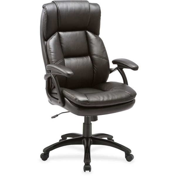 Lorell Leather Hi-Back Chair, 27" x 32" x 44-1/2", BK (LLR59535)