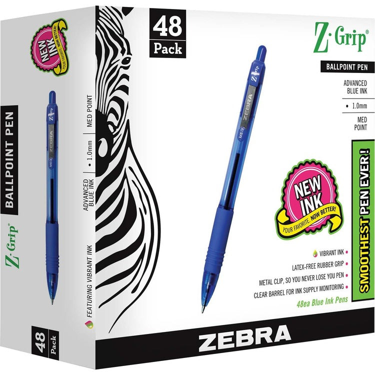 Zebra Z-Grip Flight Retractable Ballpoint Pen 1 mm, Medium, Blue, 48/Pack (ZEB22248) Pack of 48