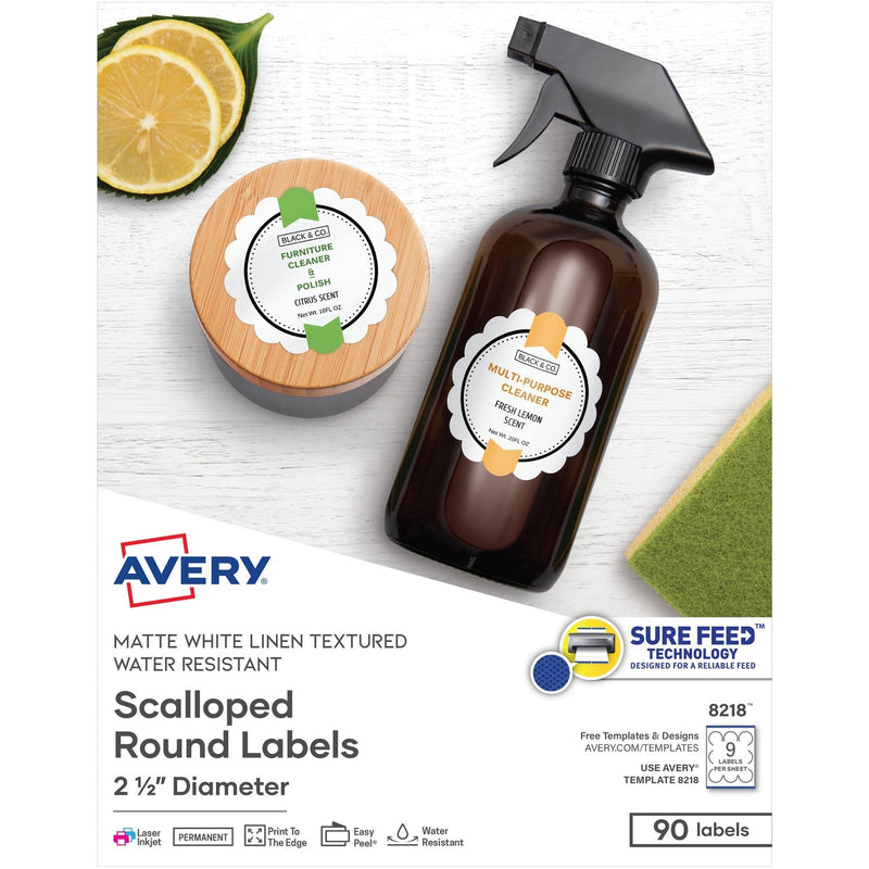 Avery&reg; Textured Scallop Round Labels, 2-1/2" D, 90/PK, WE (AVE8218) Pack of 90