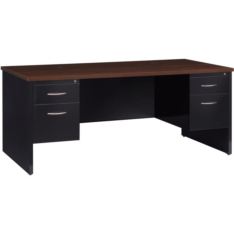 Lorell Double Pedestal Desk, 36" x 72", Black/Walnut (LLR79139)