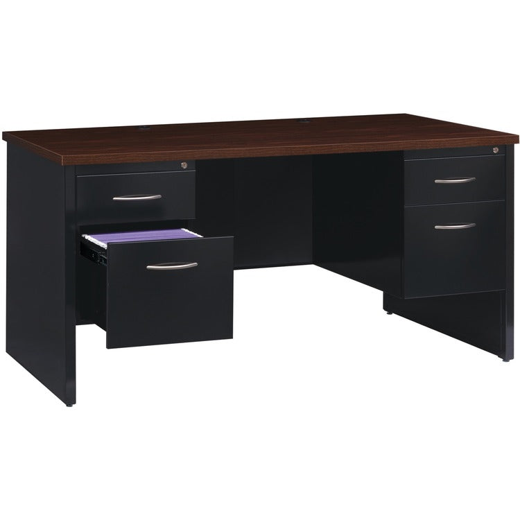 Lorell Double Pedestal Desk, 30" x 60", Black/Walnut (LLR79141)