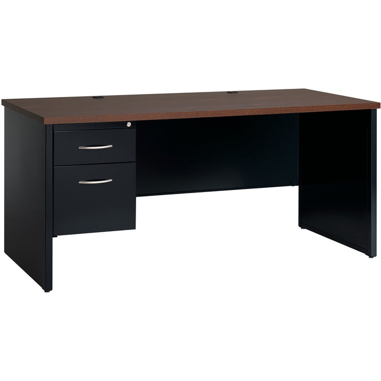 Lorell Left Pedestal Desk, 30" x 66", Black/Walnut (LLR79151)