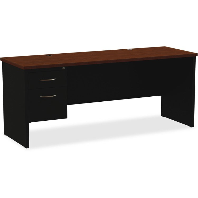 Lorell Left Pedestal Credenza, 24" x 72", Black/Walnut (LLR79163)