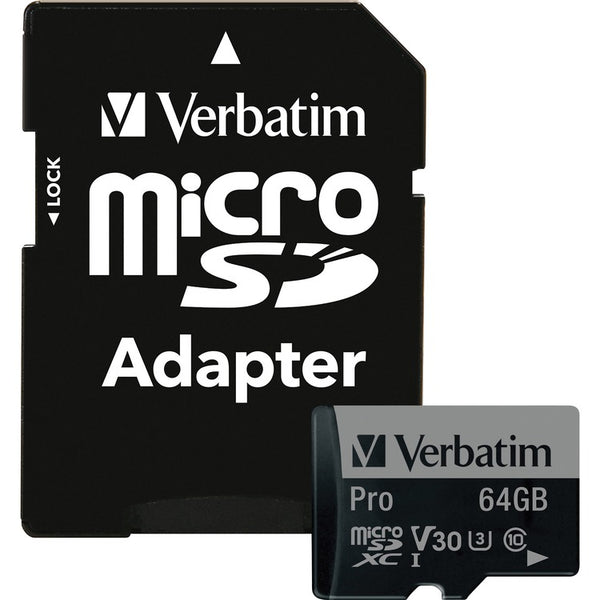 Verbatim Memory Card, microSDXC, w/Adapter, 64GB (VER47042)