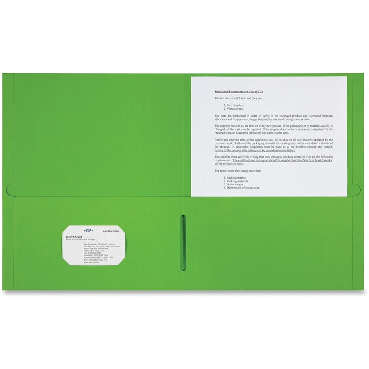 Sparco 2-Pocket Portfolio, 25/BX, Apple Green (SPR78552)