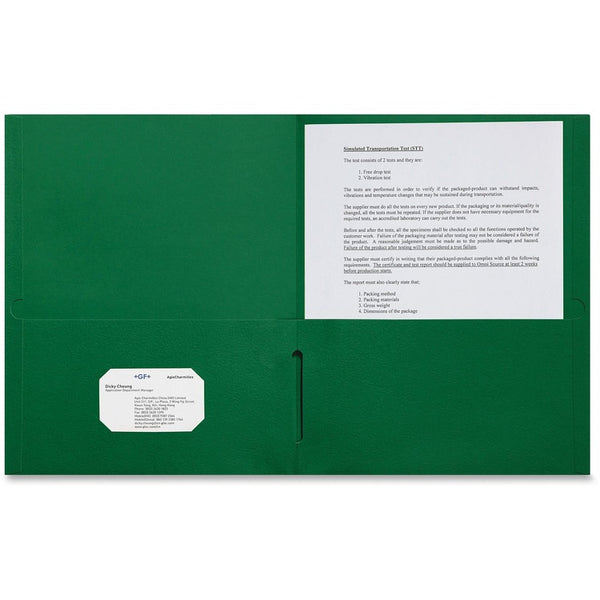 Sparco 2-Pocket Portfolio, 25/BX, Green (SPR78545)