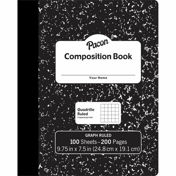 Pacon Compostion Book, 9-3/4" x 7-1/2", 1/5" Quad, 100 Sheets, BKME (PACMMK37103)