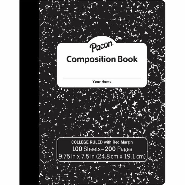 Pacon Compostion Book, 9-3/4" x 7-1/2", Rld, Hrd-Cvr, 100 Sheets, BKME (PACMMK37106)