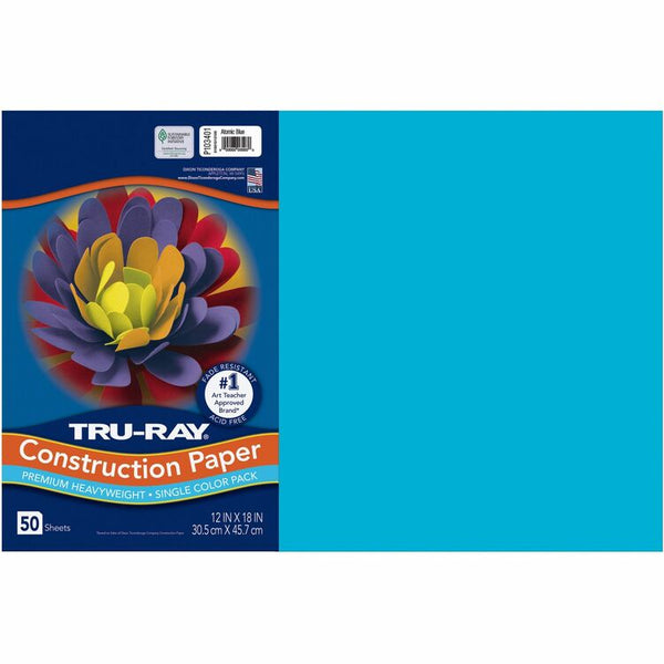 Tru-Ray Construction Paper, 76lb, 12" x 18", 50/PK, Atomic Blue (PAC103401) Pack of 50