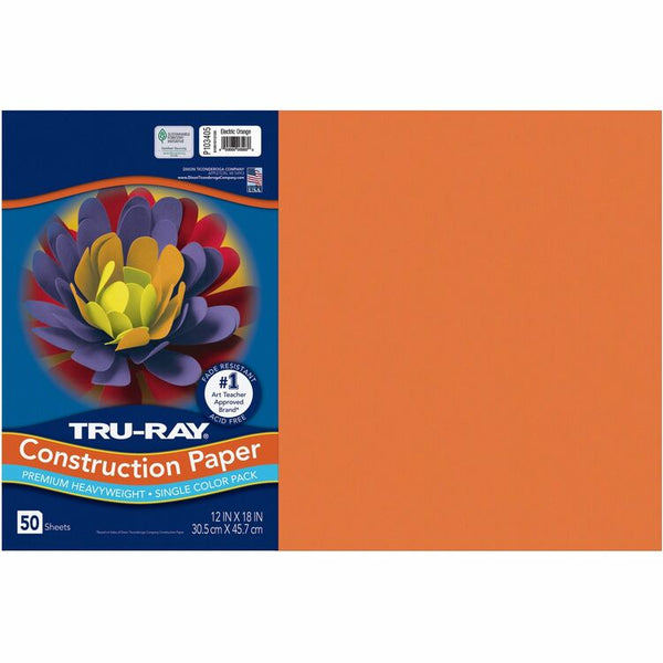 Tru-Ray Construction Paper, 76lb, 12" x 18", 50/PK, Elec Orange (PAC103405) Pack of 50