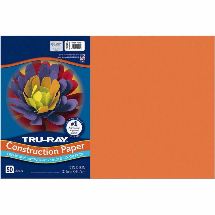 Tru-Ray Construction Paper, 76lb, 12" x 18", 50/PK, Elec Orange (PAC103405) Pack of 50