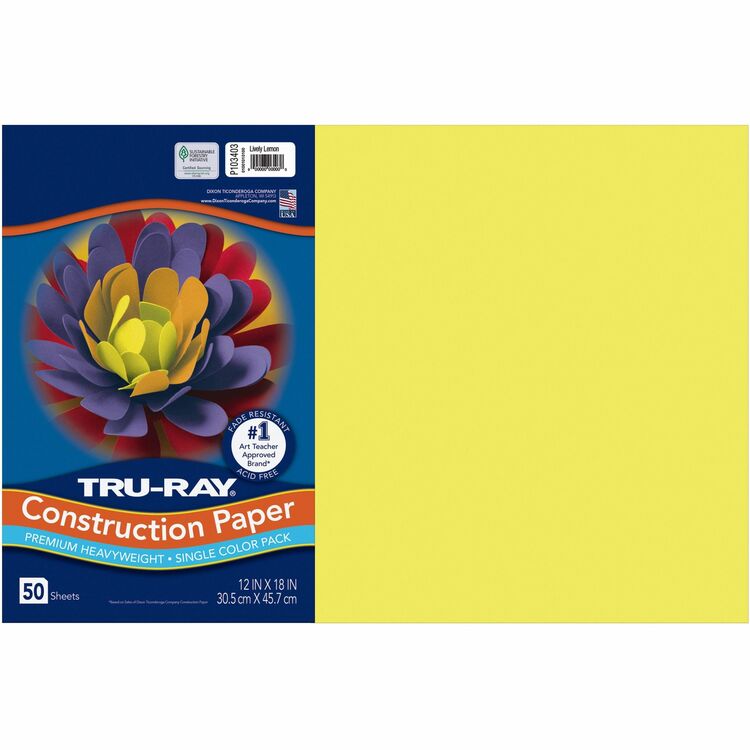 Tru-Ray Construction Paper, 76lb, 12" x 18", 50/PK, Lovely Lemon (PAC103403) Pack of 50