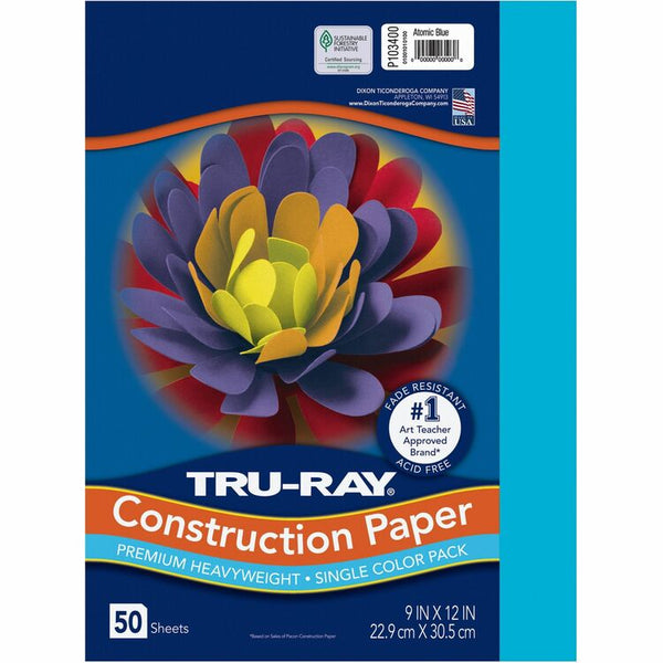 Tru-Ray Construction Paper, 76lb, 9" x 12", 50/PK, Atomic Blue (PAC103400) Pack of 50