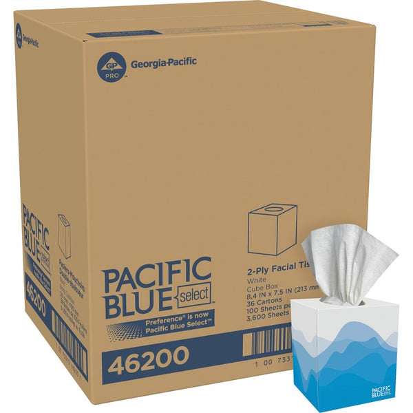 Pacific Blue Select Facial Tissue In Cube Disp, 100 Sheets, 2-Ply, 36BX/CT, WE (GPC46200CT) Case of 36