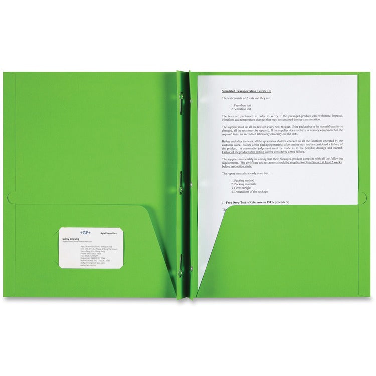 Sparco 2-Pocket Folder, 3 Prong, 25/BX, Apple Green (SPR78542)