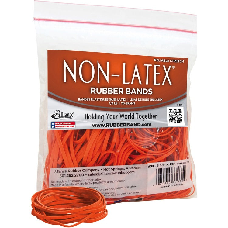 Non-Latex Latex-Free Orange Rubber Bands, Size 33, 3-1/2"x1/8", 180 per 1/4 lb Bag (ALL37338) Each