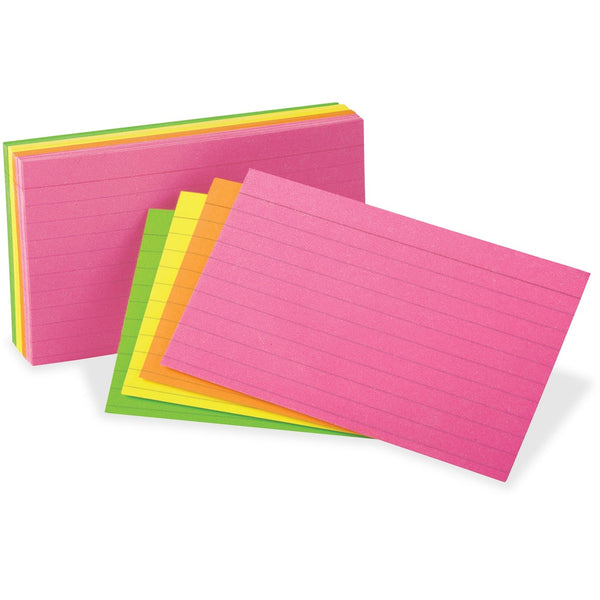 Oxford Ruled Index Cards, 3" x 5", 300/PK, Neon/Ast (OXF81300) Pack of 300