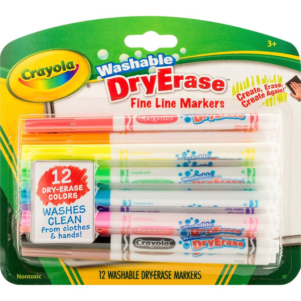Crayola Washable Dry-Erase Fine Line Markers, 12/BX, Ast (CYO985912) Pack of 12