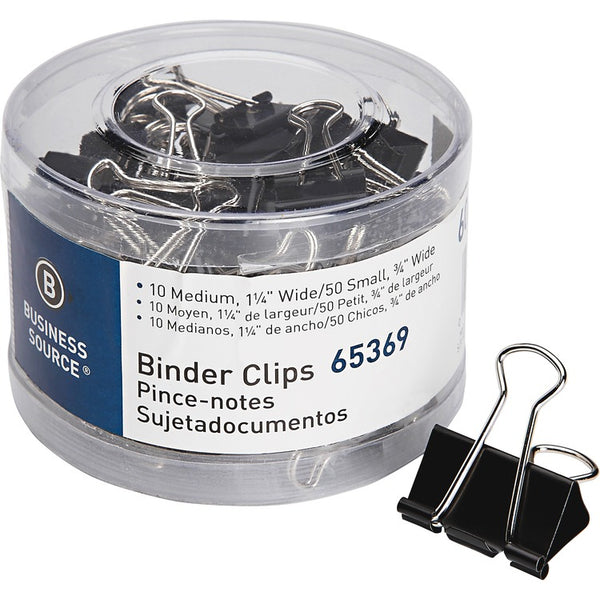 Business Source Binder Clips, SM/MD, 60/PK, Black (BSN65369) Pack of 60