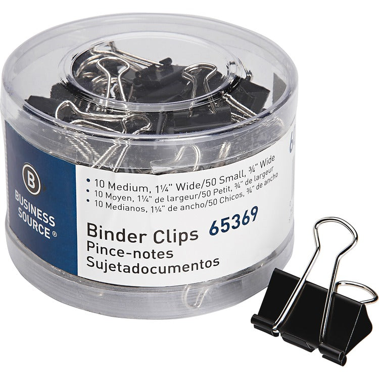 Business Source Binder Clips, SM/MD, 60/PK, Black (BSN65369) Pack of 60