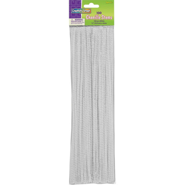 Creativity Street Chenille Stems, 12" x 4mm, 100pcs, White (PAC711202) Bag of 100