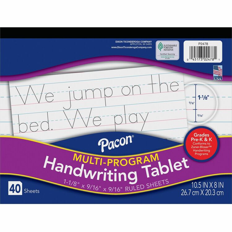 Pacon Multi-Program Handwriting Tablet, 8" x 10-1/2", GK, 40Sheets, WE (PAC2478) Each