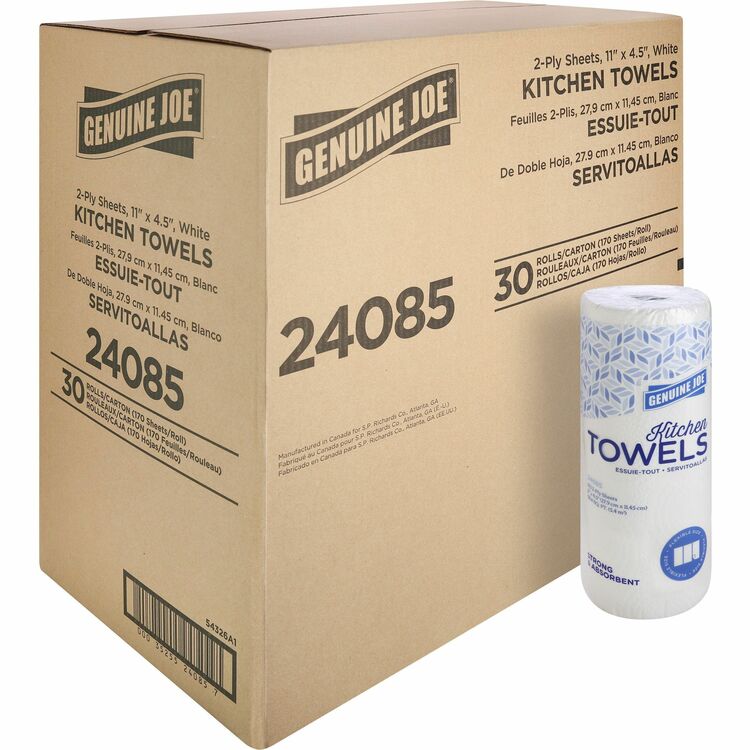 Genuine Joe Perforated Paper Towels, 9" x 11", 85Sheets, 30/CT, White (GJO24085) Case of 30