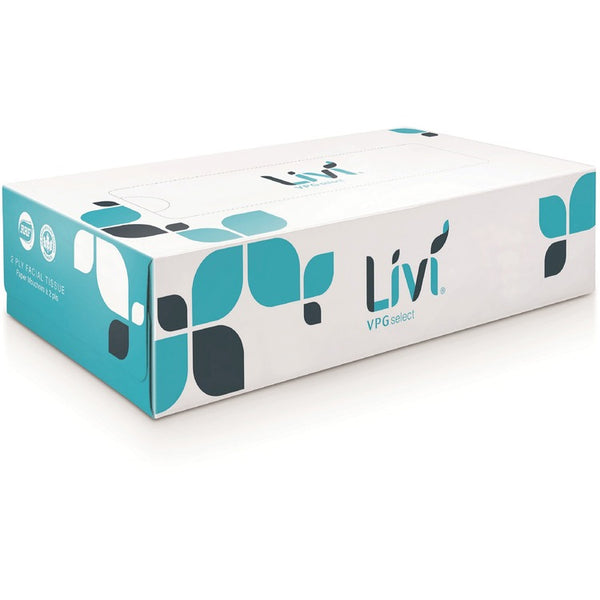Livi Flat Box Facial Tissue, 2-Ply, White, 100 Sheets/Box, 30 Boxes/Carton (SOL11513) Case of 30