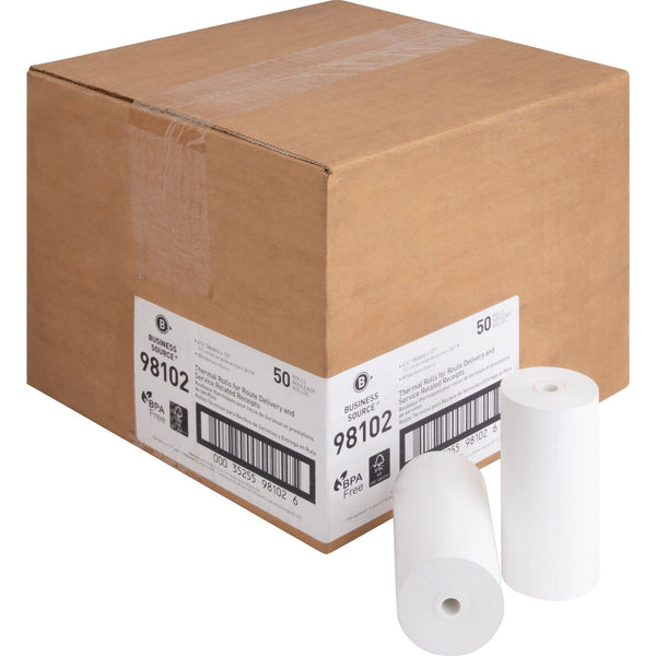 Business Source Thermal Paper Rolls, 4-3/8" x 127', 50RL/CT, White (BSN98102) Case of 50