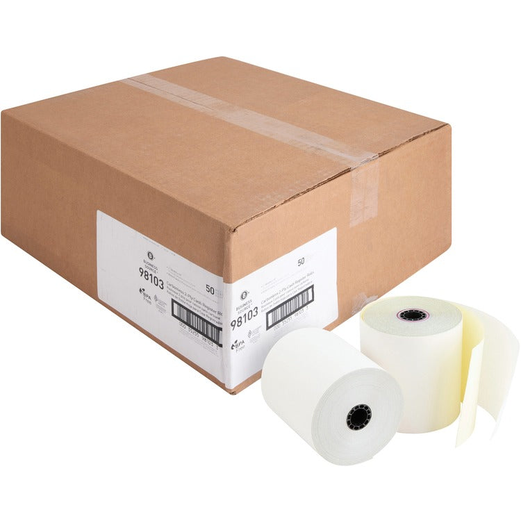 Business Source Carbonless Paper Rolls, 2-Ply, 3" x 90', 50RL/CT, White (BSN98103) Case of 50