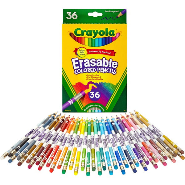 Crayola Erasable Colored Woodcase Pencils, 3.3 mm, 36 Assorted Colors/Set (CYO681036)