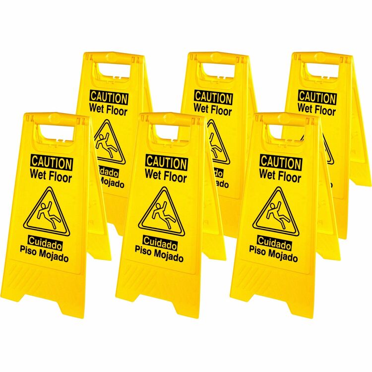 Genuine Joe Graphic Wet Floor Sign, Eng/Spanish, 6BX/CT, Yellow (GJO85117CT)