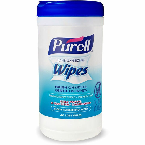 PURELL® Hand Sanitizing Wipes, 5 7/10x7 1/2, Clean Refreshing Scent, 40/Canister (GOJ912006CMR)