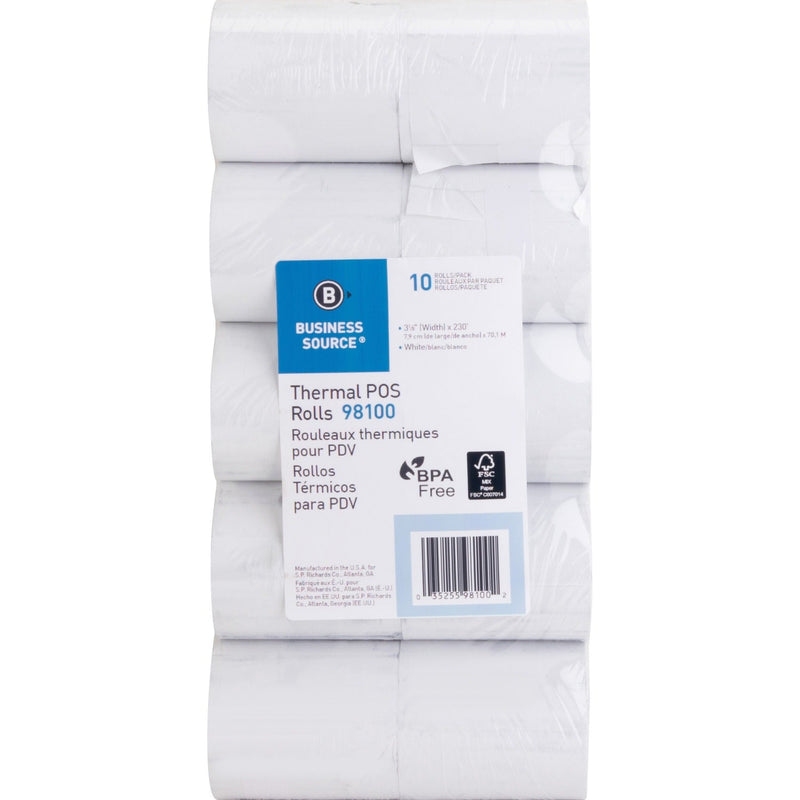 Business Source Thermal Rolls, 3-1/8" x 100', 10RL/PK, White (BSN98100) Pack of 10