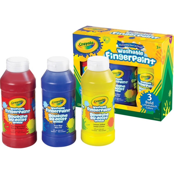 Crayola Washable Fingerpaint Pack, 3 Assorted Bold Colors, 8 oz Tubes, 3/Pack (CYO551310) Each