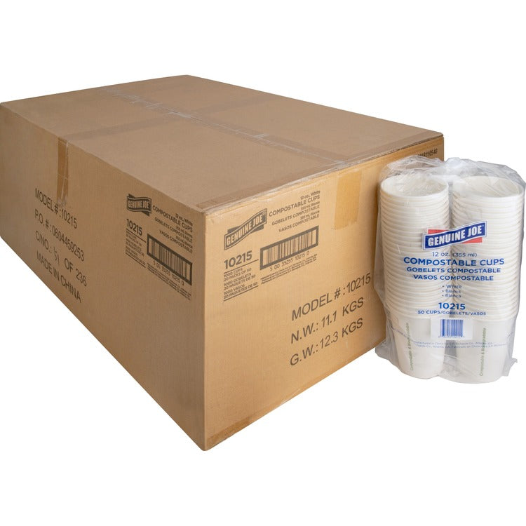 Genuine Joe Compostable Cups, 12oz., 1000/CT, White (GJO10215CT)