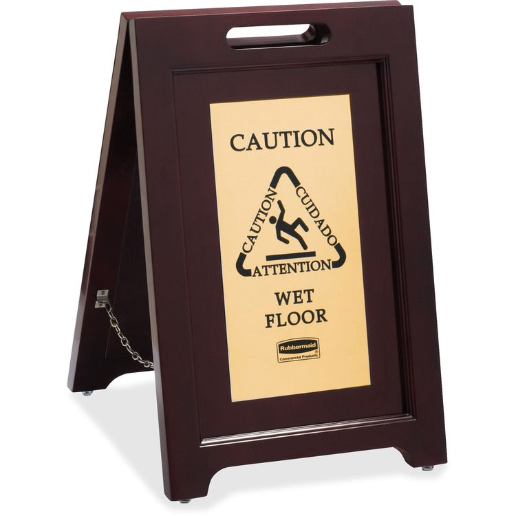 Rubbermaid Commercial Executive 2-Sided Multi-Lingual Caution Sign, Brown/Brass, 15 x 23 1/2 (RCP1867507) Each