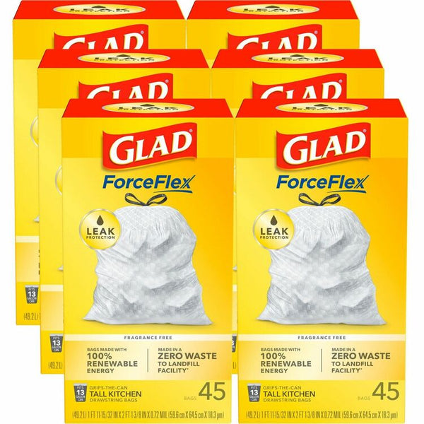 Glad Trash Bag, 13-gallon, Drawstring, 2'x2-1/4'x1ml, 6BX/CT, WE (CLO78362CT)