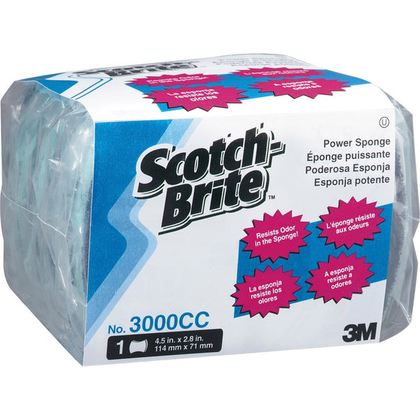Scotch-Brite Power Sponge, Dual Pad/Sponge, 4-1/2" x 2-4/5" x 7/10", 12PK/CT, AA (MMM3000CCCT)