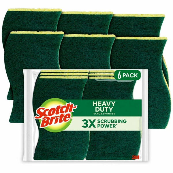 Scotch-Brite Scrub Sponge, Hvy Duty, 4-1/2" x 2-3/4", 6PK/CT, YW/GN (MMM426CT) Case of 36