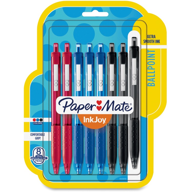 Paper Mate Ballpoint Pens, Retractable 1.0mm, 300RT, 8/PK, Ast Barrel/Ink (PAP1945918)